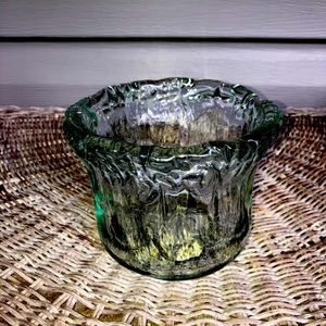 Vintage Hand Blown Glass Vidrios San Miguel Sea Grass Textured Vase Bowl